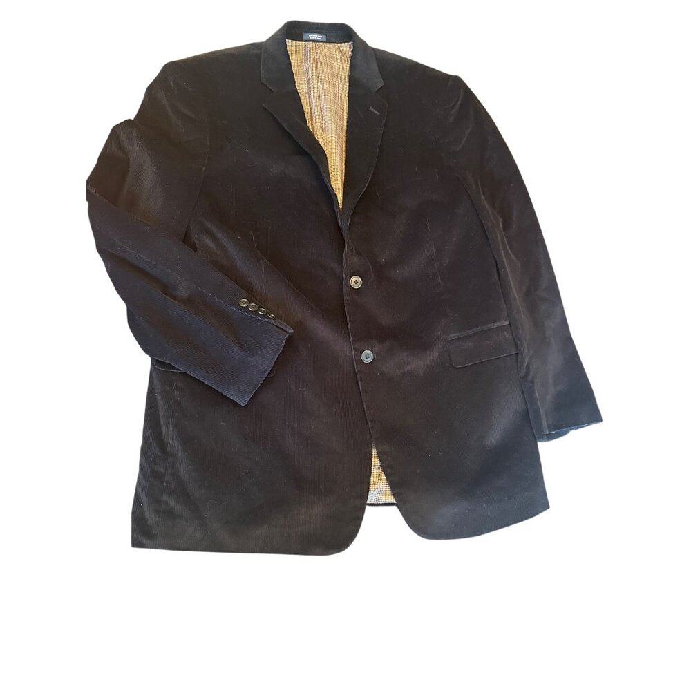 Saddlebred Mens Corduroy Blazer Jacket Size 48L Black Cotton